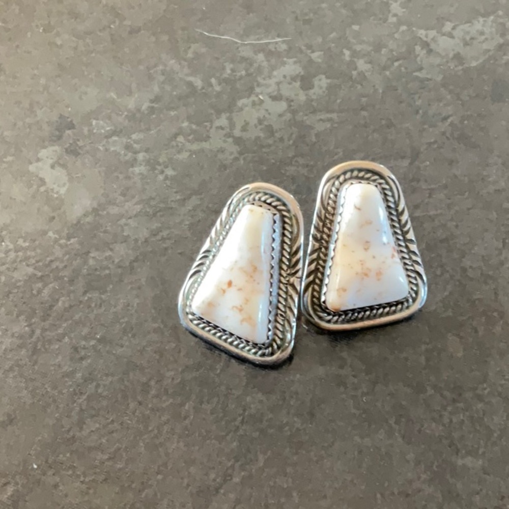 White buffalo turquoise Sterling silver earrings